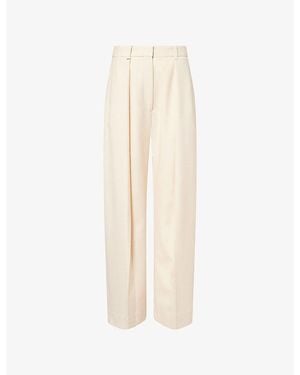 Victoria Beckham Wide-Leg High-Rise Wool-Blend Pants - Natural