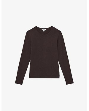 Reiss Jada Crewneck Long-Sleeve Stretch-Cotton T-Shirt - Black