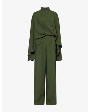 Taller Marmo Eolia Draped Angel-Sleeve Woven Jumpsuit - Green