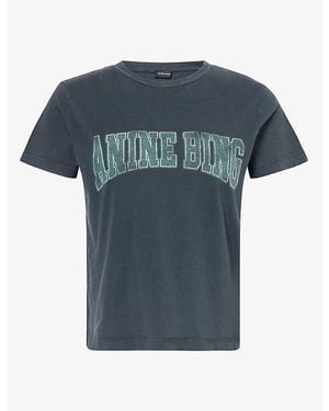 Anine Bing Shelley Logo-Print Cotton T-Shirt - Blue