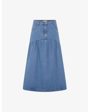 OMNES Ellie-May Gathered-Seam High-Rise Denim Midi Skirt - Blue