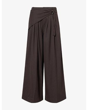 Damson Madder Fabia Pinstripe Scarf-Belt Woven Pants - Brown