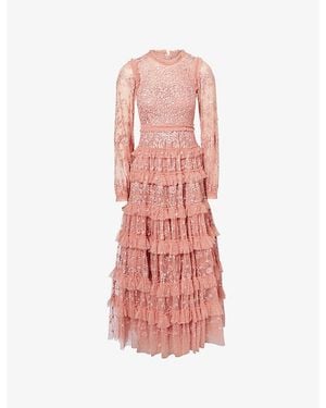 Needle & Thread Blossom Lace Tiered Tulle Gown - Pink
