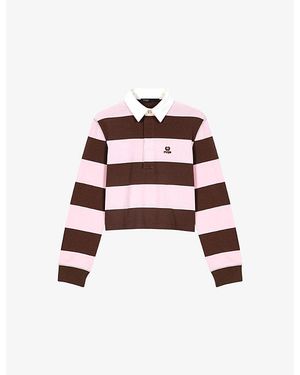 Maje Striped Brand-Embroidered Cotton Polo Sweatshirt