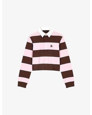 Maje Striped Brand-Embroidered Cotton Polo Sweatshirt