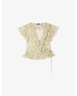 The Kooples Ruffled Floral-Print Woven Top - White