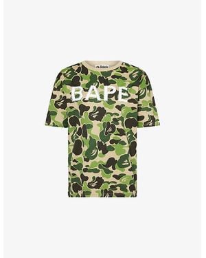 A Bathing Ape Camouflage Rhinestone-Branding Cotton-Jersey T-Shirt - Green