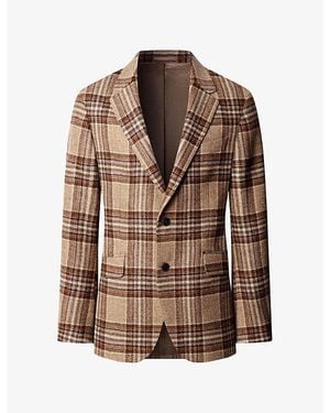 Hackett Checked Notch-Lapel Wool-Tweed Blazer - Brown