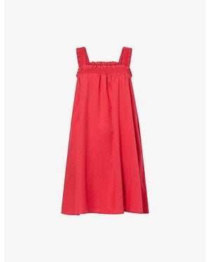 Seafolly Gathered Square-Neck Cotton Mini Dress