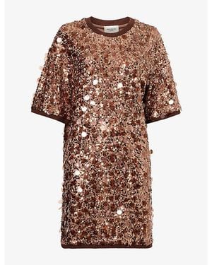 Weekend by Maxmara Round-Neck Sequin Mini Dress - Brown