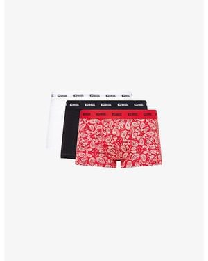 DIESEL Logo-Waistband Pack Of Three Cotton-Jersey Trunks - Red