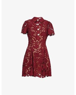 Self-Portrait Lace Cut-Out Woven Mini Dress - Red
