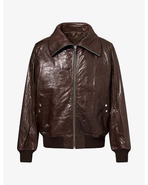 Rick Owens High-Neck Leather Bomber Jacket - Brown