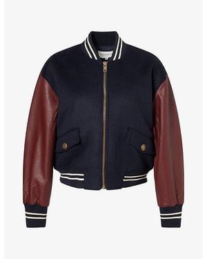 GOOD AMERICAN Team Embroidered Wool-Blend Varsity Jacket - Blue