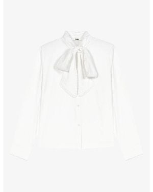 Maje Removable-Bow Long-Sleeve Cotton Shirt - White