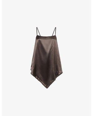 Reformation Esme Asymmetric-Hem Silk Top - Brown