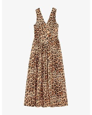 Ro&zo Alexis Leopard-Print Cotton-Sateen Midi Dress - Metallic