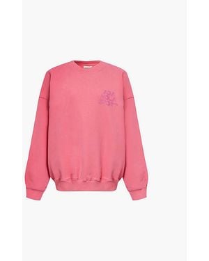 ADANOLA Oversized Brand Print Organic-Cotton Sweatshirt - Pink