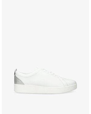Fitflop Rally Crystal-Embellished Leather Low-Top Trainers - White