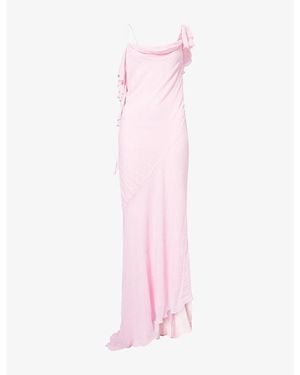 Self-Portrait Asymmetric Frilled-Trim Georgette Maxi Dress - Pink