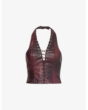 Jaded London Lynx Stitch-Embellishment Faux-Leather Top - Purple