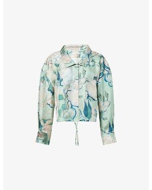 Givenchy Graphic-Print Cropped Silk Shirt - Blue