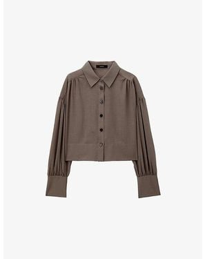 JOSEPH Anais Cropped Wool-Blend Blouse - Brown
