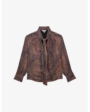 Reiss Naomi Animal-Print Woven Blouse - Brown