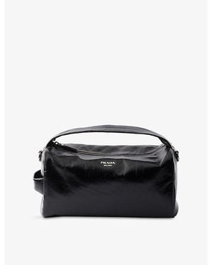 Prada Brand-Embossed Leather Top-Handle Bag - Black