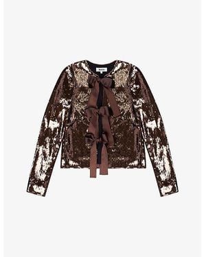 Ro&zo Bow-Front Sequin-Embellished Jacket - Brown