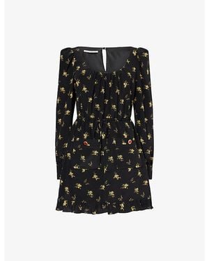 Alessandra Rich Printed Scoop-Neck Silk Mini Dress - Black