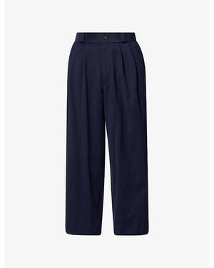 A.PRESSE Wide-Leg Brushed Cotton And Silk-Blend Trousers - Blue