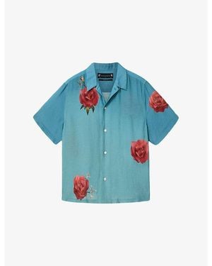 AllSaints Fleur Faze Floral-Print Linen-Blend Shirt - Blue