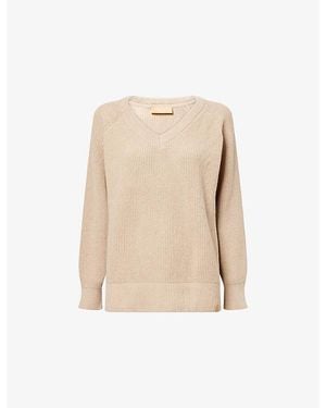 Now You Live Laughton V-Neck Knitted Cotton Jumper - Natural