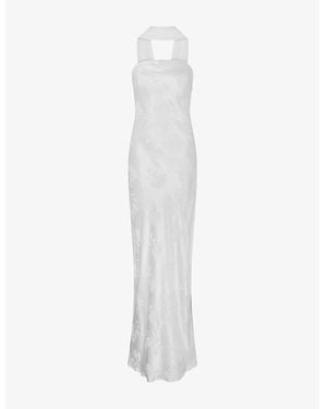 OMNES Faith Floral-Jacquard Satin Maxi Dress - White