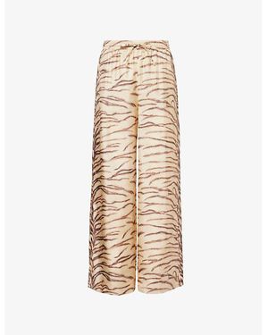 Stella McCartney Abstract-Print Wide-Leg Mid-Rise Silk Trousers - Natural