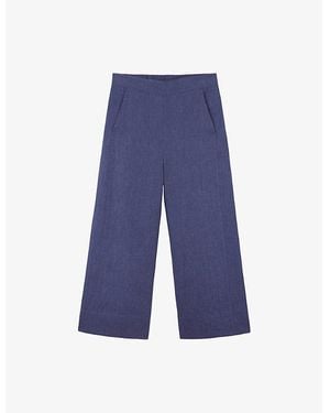 The White Company Elasticated-Waist Wide-Leg Cropped Linen Trousers - Blue