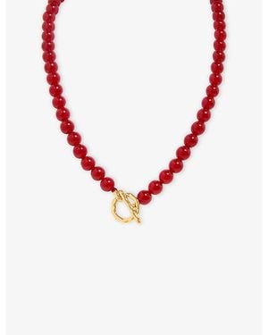 Astrid & Miyu Sunset-Plated Brass And Quartz Beaded Necklace - Red