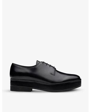 Prada Brushed Laced Leather Derby Shoes - Black