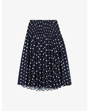 Maje Polka Dot-Pattern Smocked-Panel Cotton Maxi Skirt - Blue