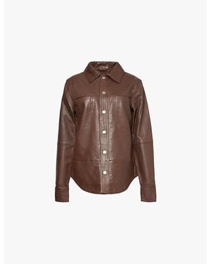 Telfar Press-Stud Long-Sleeve Leather Jacket - Brown