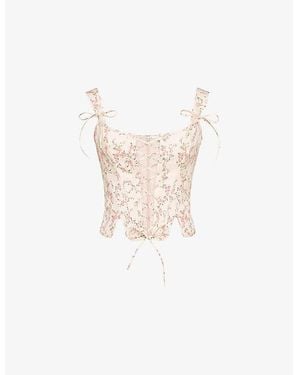 House Of Cb Kikki Bow Crop Lace-Up Stretch Cotton Twill Corset Top House Of Cb Kikki Bow Crop Lace-Up Stretch Cotton Twill Corset Top