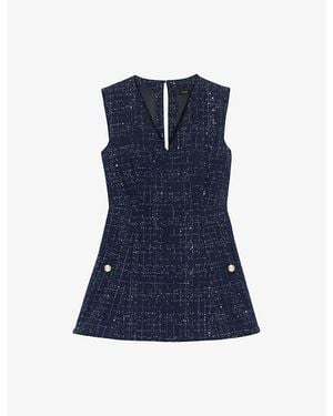 Maje Sequin-Embellished Layered-Effect Tweed Playsuit - Blue