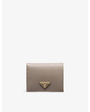 Prada Logo-Plaque Small Saffiano Leather Wallet - Grey