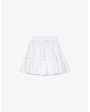 Maje Broderie-Anglaise Ruffled-Hem Cotton Mini Skirt - White