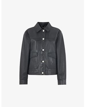 Whistles Natia Patch-Pocket Leather Overshirt - Black