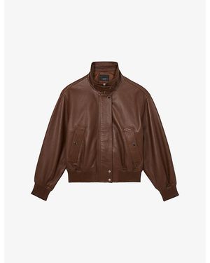 Reiss Cara Funnel-Neck Leather Jacket - Brown