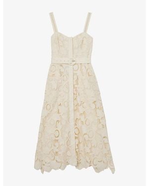 Reiss Kerina Button-Front Lace Midi Dress - Natural