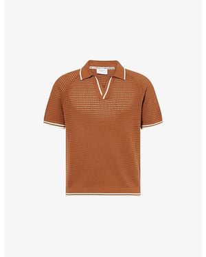 Percival Tennis Boxy Cotton-Knit Polo Top - Brown
