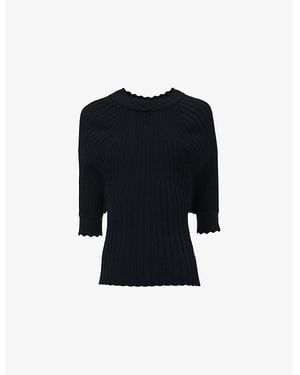 eem Batwing Ribbed Knitted Top - Black